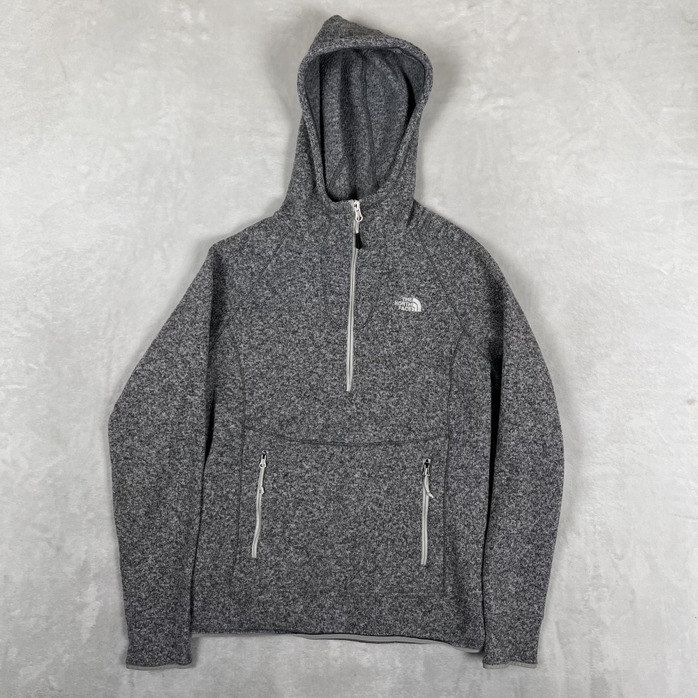 The North Face Hoodie Sweatshirt Womens Medium Gray Fleece 1/4 Zip Pullover